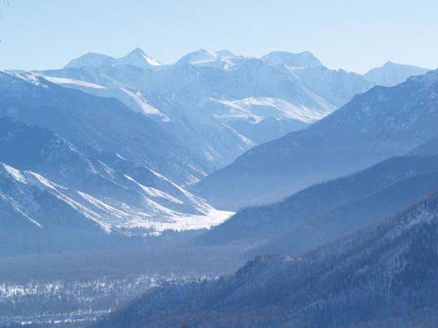 Гора Белуха, вид с перевала Кызыльское седло, зима
