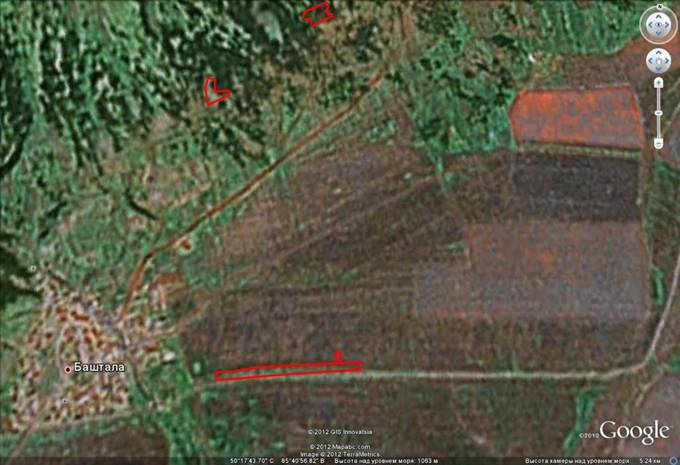 Земельные участки в районе села Баштала, Горный Алтай, Усть-Коксинский район. Схема расположения на Google Earth
