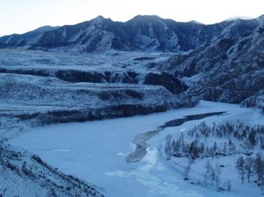 Горный Алтай зимой.Стрелка Катуни и Чуи