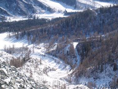 Горный Алтай зимой. Чуйский тракт, Старый чуйский тракт. Вид с Чике-Таманского перевала